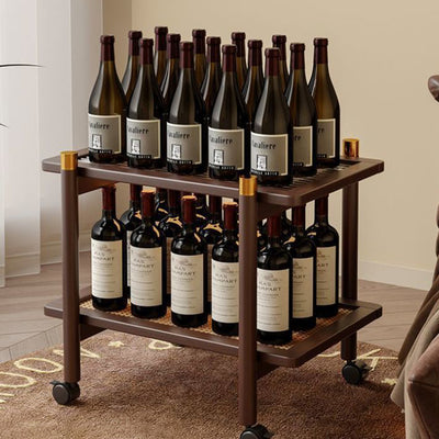 Traditional Chinese Bamboo Plastic Rattan Acrylic Rectangular Mobile Coffee Table With 2-Tier For Living Room