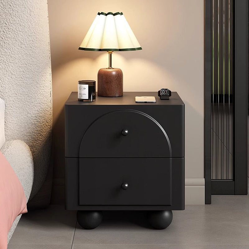 Traditional French Solid Wood Metal Square Round Ball Nightstand 2-Drawer For Bedroom
