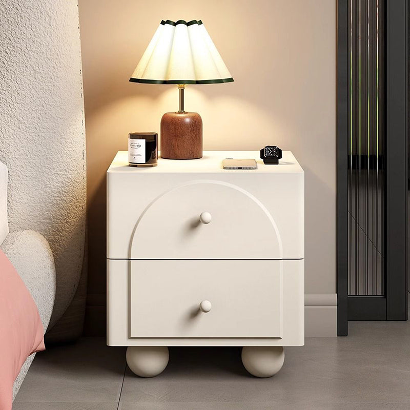 Traditional French Solid Wood Metal Square Round Ball Nightstand 2-Drawer For Bedroom