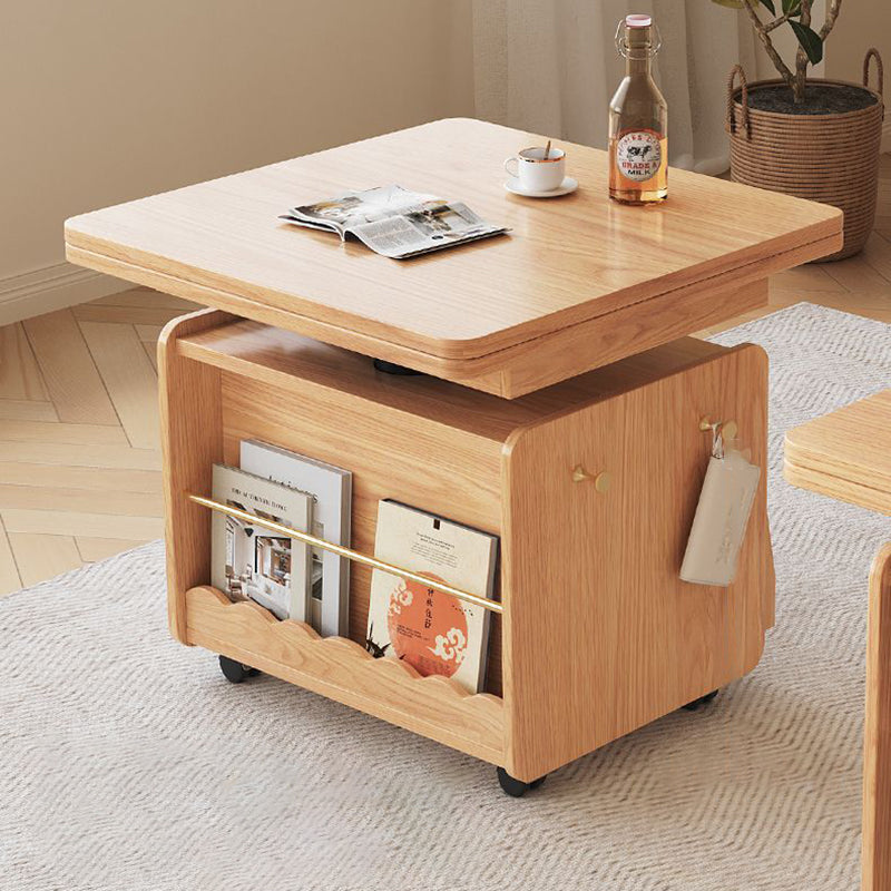 Contemporary Scandinavian Solid Wood Metal Glass Rounded Rectangular Movable Coffee Table With 2-Tier For Living Room