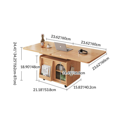 Contemporary Scandinavian Solid Wood Metal Glass Rounded Rectangular Movable Coffee Table With 2-Tier For Living Room