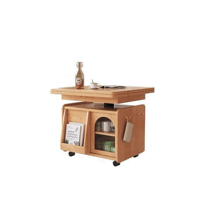 Contemporary Scandinavian Solid Wood Metal Glass Rounded Rectangular Movable Coffee Table With 2-Tier For Living Room