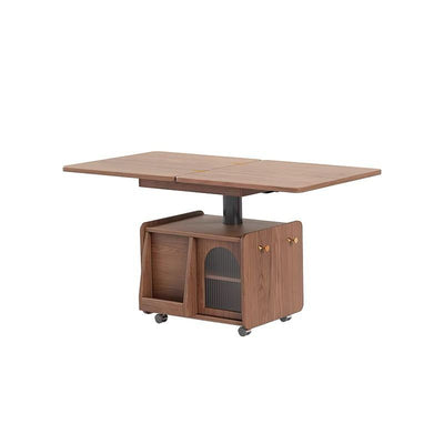 Contemporary Scandinavian Solid Wood Metal Glass Rounded Rectangular Movable Coffee Table With 2-Tier For Living Room