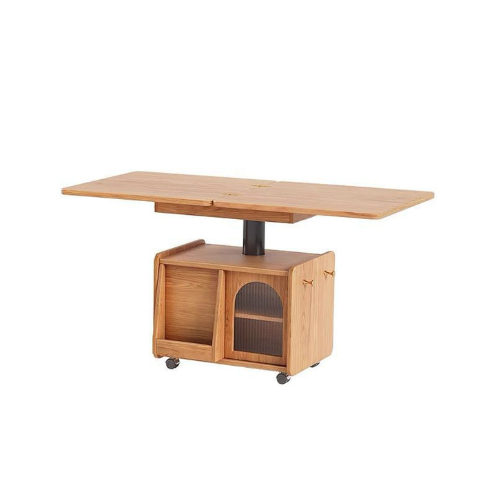 Contemporary Scandinavian Pine-Mixed Eco-Board Metal Glass Rounded Rectangular Movable Coffee Table With 2-Tier For Living Room