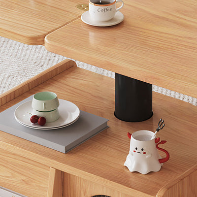 Contemporary Scandinavian Solid Wood Metal Glass Rounded Rectangular Movable Coffee Table With 2-Tier For Living Room