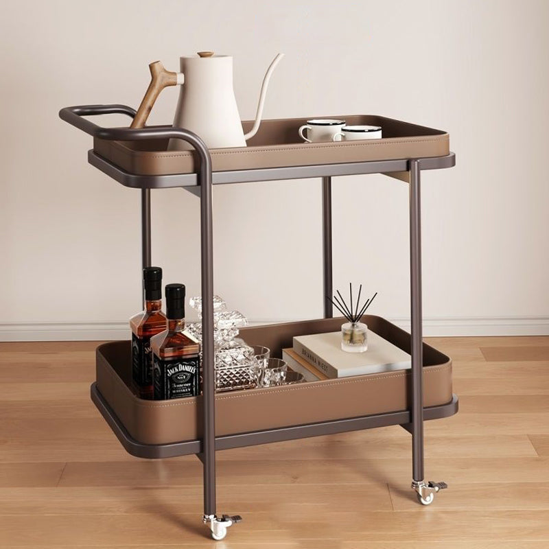 Contemporary Scandinavian Saddle Leather Carbon Steel Movable Cylindrical Rectangular Side Table With 2-Tier For Living Room