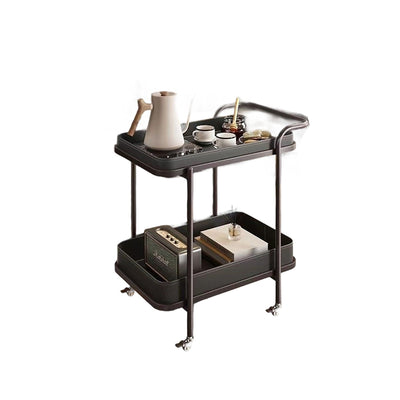 Contemporary Scandinavian Saddle Leather Carbon Steel Movable Cylindrical Rectangular Side Table With 2-Tier For Living Room