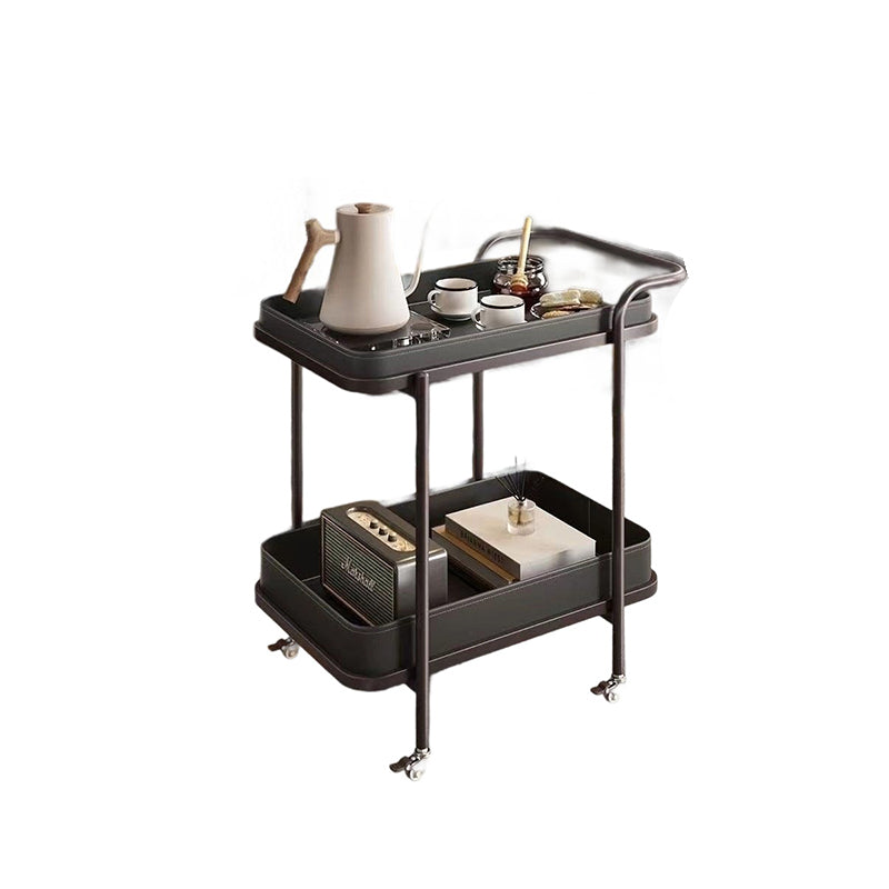 Contemporary Scandinavian Saddle Leather Carbon Steel Movable Cylindrical Rectangular Side Table With 2-Tier For Living Room