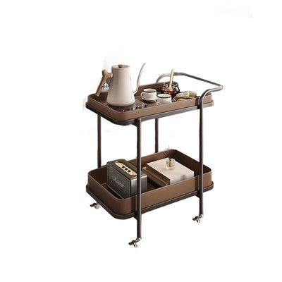 Contemporary Scandinavian Saddle Leather Carbon Steel Movable Cylindrical Rectangular Side Table With 2-Tier For Living Room