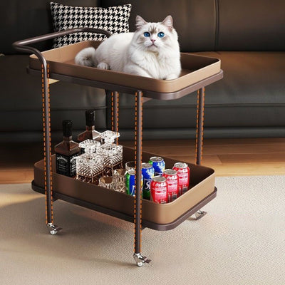 Contemporary Scandinavian Saddle Leather Carbon Steel Movable Cylindrical Rectangular Side Table With 2-Tier For Living Room