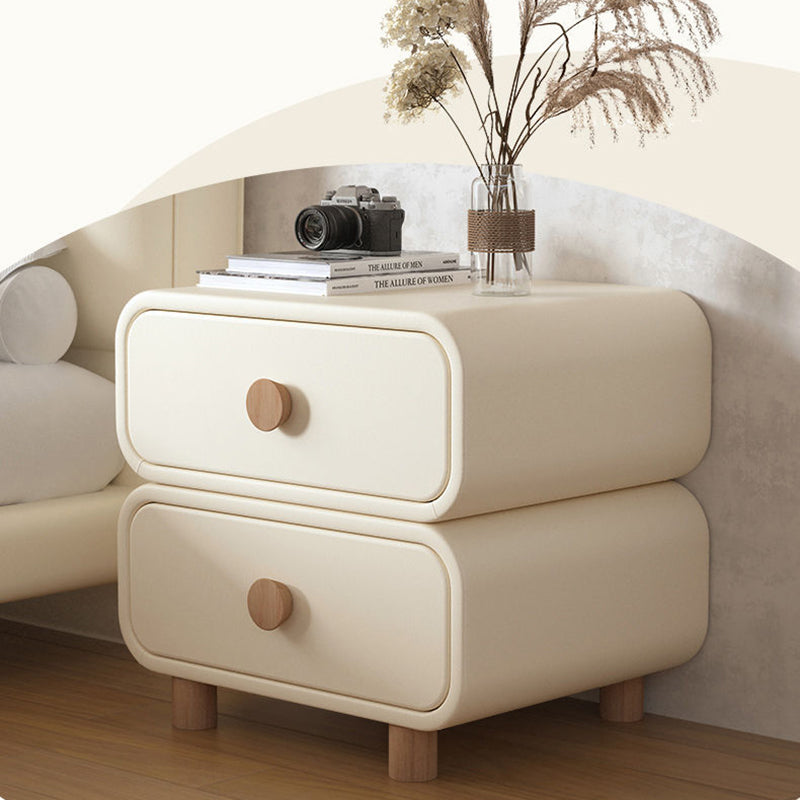 Modern Luxury Cat Scratch Leather Solid Wood Metal Rounded Square Cylinder Nightstand With 2 Drawers For Bedroom