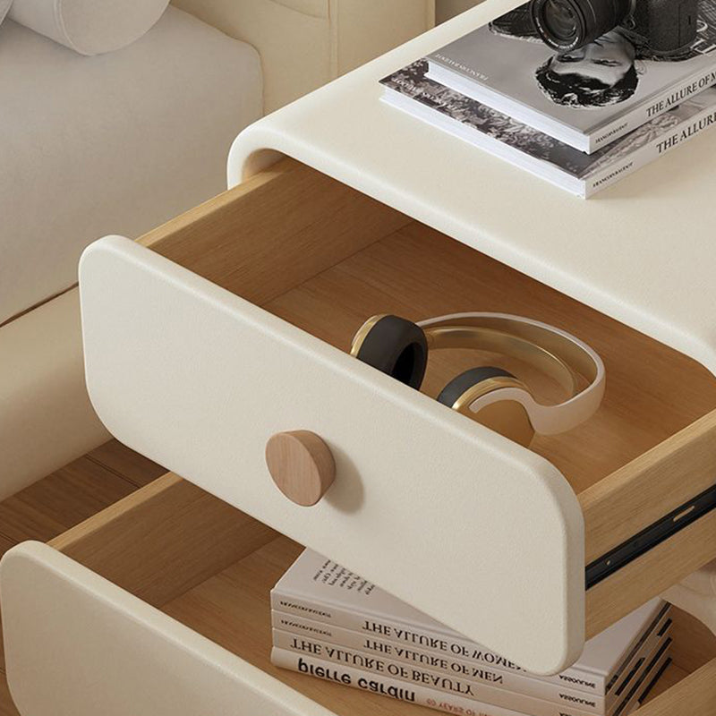 Modern Luxury Cat Scratch Leather Solid Wood Metal Rounded Square Cylinder Nightstand With 2 Drawers For Bedroom