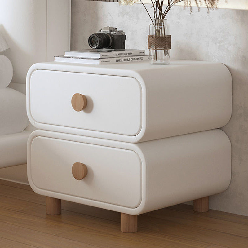 Modern Luxury Cat Scratch Leather Solid Wood Metal Rounded Square Cylinder Nightstand With 2 Drawers For Bedroom