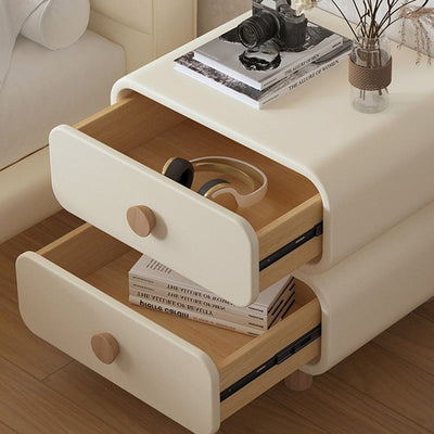 Modern Luxury Cat Scratch Leather Solid Wood Metal Rounded Square Cylinder Nightstand With 2 Drawers For Bedroom