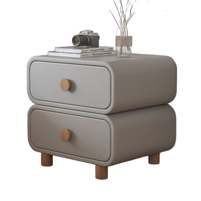 Modern Luxury Cat Scratch Leather Solid Wood Metal Rounded Square Cylinder Nightstand With 2 Drawers For Bedroom