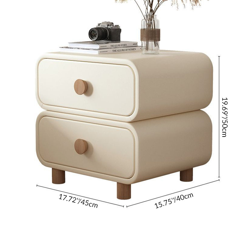 Modern Luxury Cat Scratch Leather Solid Wood Metal Rounded Square Cylinder Nightstand With 2 Drawers For Bedroom