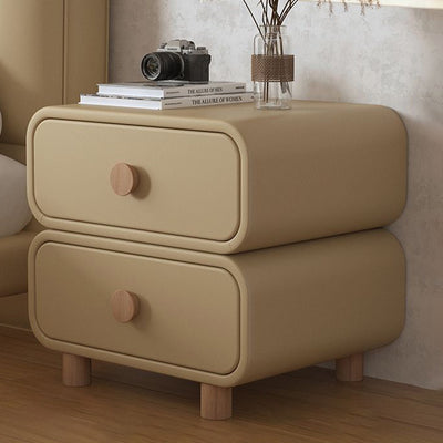 Modern Luxury Cat Scratch Leather Solid Wood Metal Rounded Square Cylinder Nightstand With 2 Drawers For Bedroom