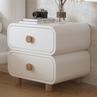 Modern Luxury Cat Scratch Leather Solid Wood Metal Rounded Square Cylinder Nightstand With 2 Drawers For Bedroom