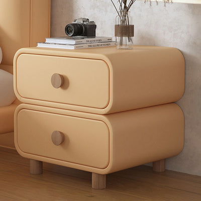 Modern Luxury Cat Scratch Leather Solid Wood Metal Rounded Square Cylinder Nightstand With 2 Drawers For Bedroom