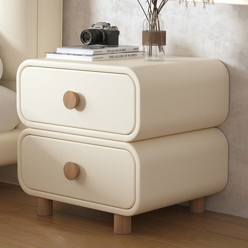 Modern Luxury Cat Scratch Leather Solid Wood Metal Rounded Square Cylinder Nightstand With 2 Drawers For Bedroom