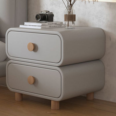 Modern Luxury Cat Scratch Leather Solid Wood Metal Rounded Square Cylinder Nightstand With 2 Drawers For Bedroom
