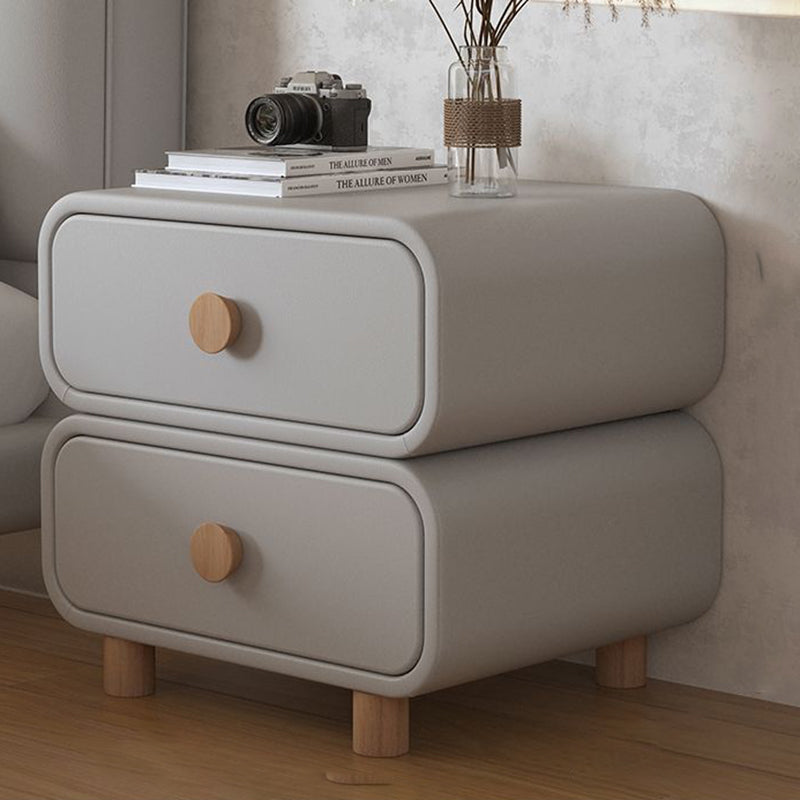 Modern Luxury Cat Scratch Leather Solid Wood Metal Rounded Square Cylinder Nightstand With 2 Drawers For Bedroom