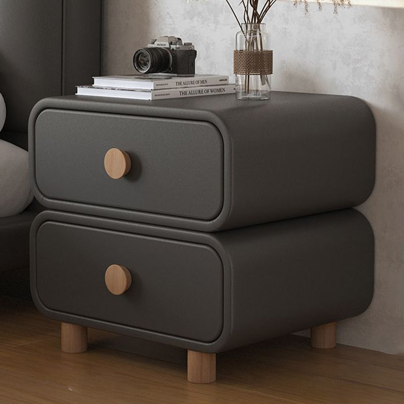 Modern Luxury Cat Scratch Leather Solid Wood Metal Rounded Square Cylinder Nightstand With 2 Drawers For Bedroom