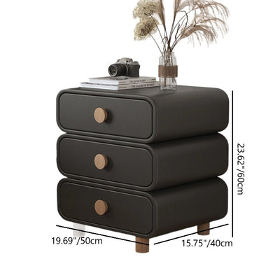 Modern Minimalist Microfiber Leather Solid Wood Rounded Cylinder Rectangular Nightstand With 3 Drawers For Bedroom
