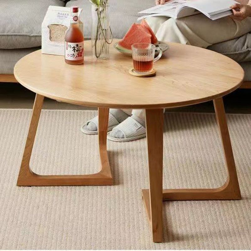 Contemporary Scandinavian Solid Wood Round Straight-Edge Coffee Table With 1-Tier For Living Room