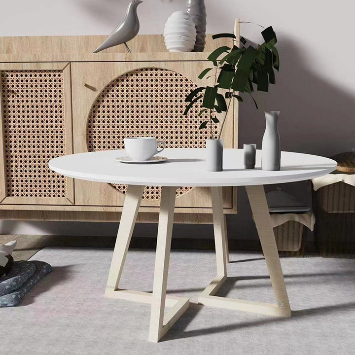 Table basse ronde contemporaine en bois massif scandinave à bord droit avec 1 niveau pour salon 
