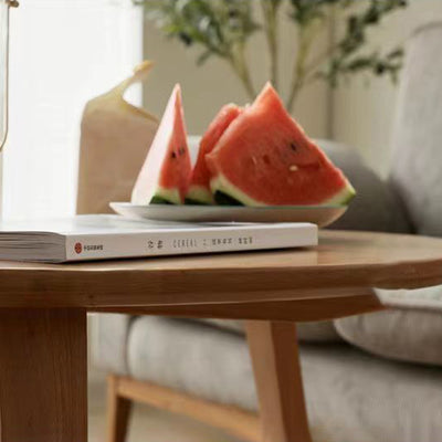 Contemporary Scandinavian Solid Wood Round Straight-Edge Coffee Table With 1-Tier For Living Room