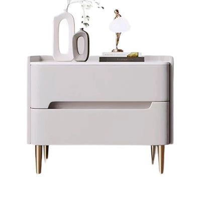 Contemporary Scandinavian Sintered Stone Microfiber Leather Metal Cylindrical Square Nightstand With 2 Drawers For Bedroom