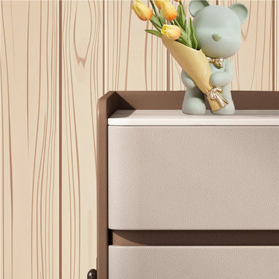 Modern Luxury Sintered Stone Microfiber Leather Solid Wood Rounded Square Nightstand With 2 Drawers For Bedroom