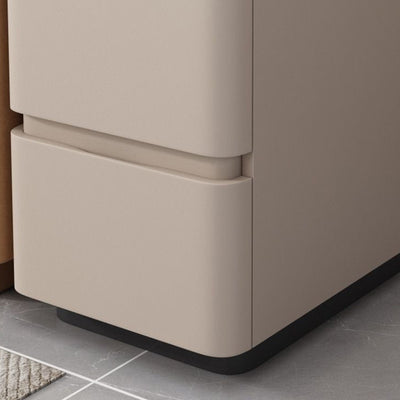 Modern Luxury Cat Scratch Leather Wood Sintered Stone Rounded Rectangular Side Table With 2 Drawers For Living Room