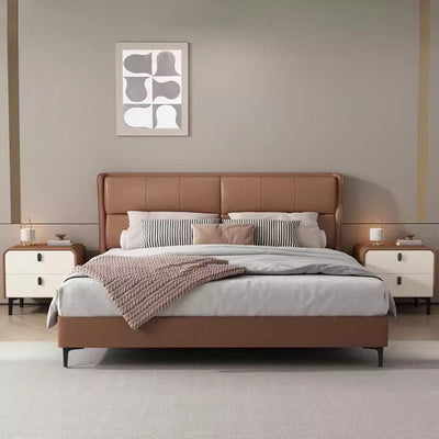 Contemporary Scandinavian Microfiber Leather Solid Wood Steel Rounded Square Nightstand With 2 Drawers For Bedroom