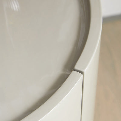 Modern Minimalist Solid Wood Metal Round Cylindrical Nightstand With 2 Drawers For Bedroom