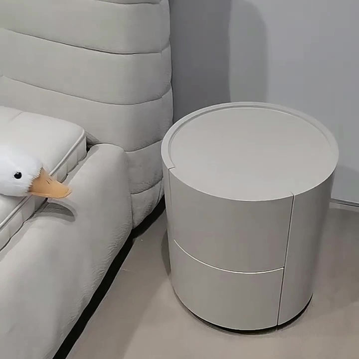 Table de chevet cylindrique ronde en bois massif et métal, style minimaliste moderne, avec 2 tiroirs pour chambre à coucher 