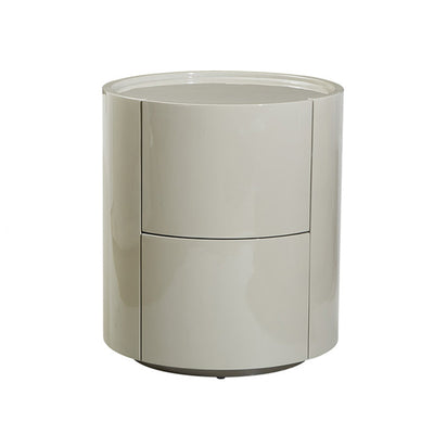 Modern Minimalist Solid Wood Metal Round Cylindrical Nightstand With 2 Drawers For Bedroom