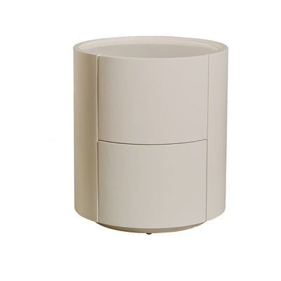 Modern Minimalist Solid Wood Metal Round Cylindrical Nightstand With 2 Drawers For Bedroom