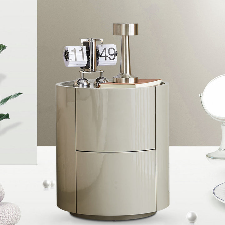Table de chevet cylindrique ronde en bois massif et métal, style minimaliste moderne, avec 2 tiroirs pour chambre à coucher 