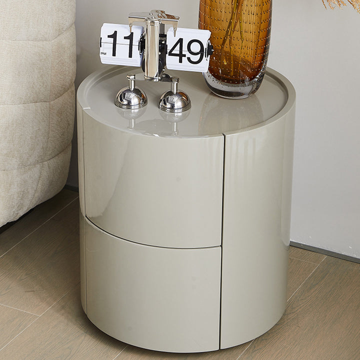 Table de chevet cylindrique ronde en bois massif et métal, style minimaliste moderne, avec 2 tiroirs pour chambre à coucher 