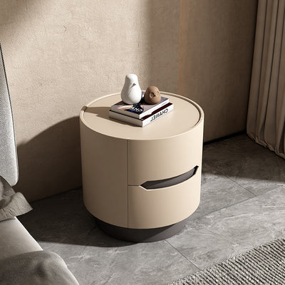 Traditional French Solid Wood Round Cylindrical Nightstand With 2 Drawers For Bedroom