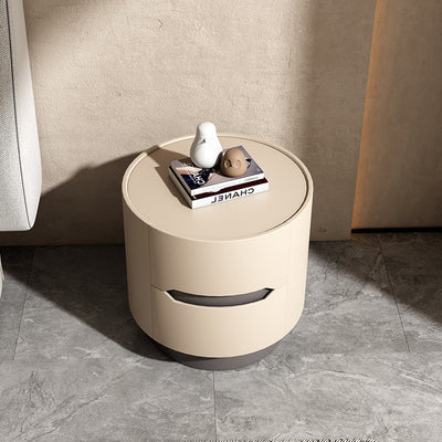 Traditional French Solid Wood Round Cylindrical Nightstand With 2 Drawers For Bedroom