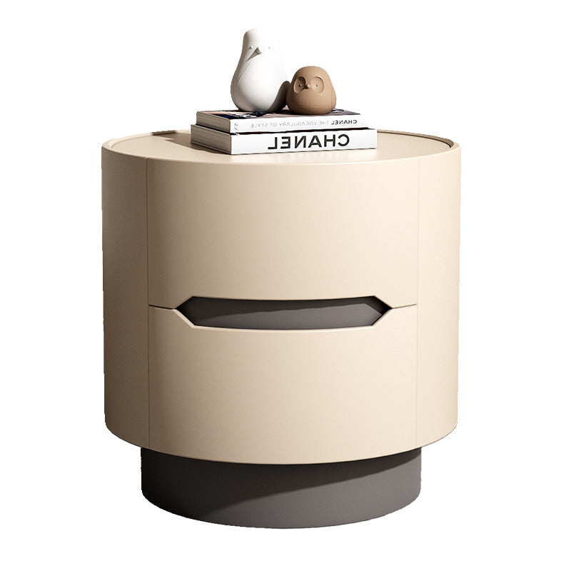 Traditional French Solid Wood Round Cylindrical Nightstand With 2 Drawers For Bedroom