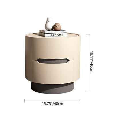 Traditional French Solid Wood Round Cylindrical Nightstand With 2 Drawers For Bedroom