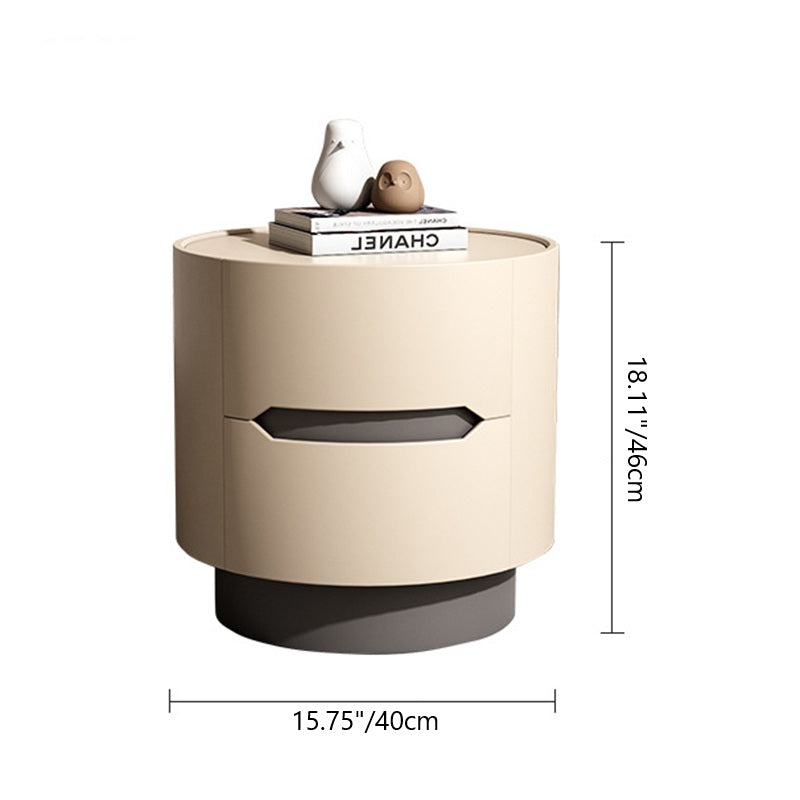 Traditional French Solid Wood Round Cylindrical Nightstand With 2 Drawers For Bedroom