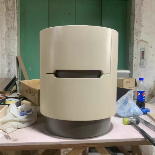 Traditional French Solid Wood Round Cylindrical Nightstand With 2 Drawers For Bedroom