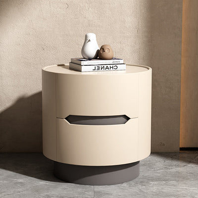 Traditional French Solid Wood Round Cylindrical Nightstand With 2 Drawers For Bedroom