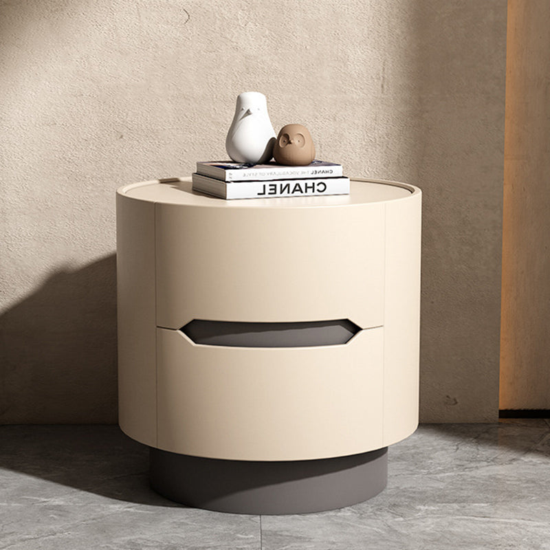 Traditional French Solid Wood Round Cylindrical Nightstand With 2 Drawers For Bedroom