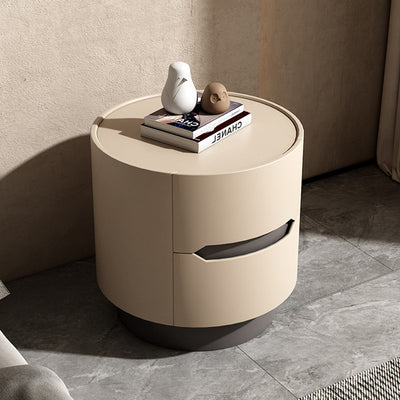 Traditional French Solid Wood Round Cylindrical Nightstand With 2 Drawers For Bedroom